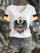 Damen Deutschland Bedrucktes T-Shirt mit V-Ausschnitt